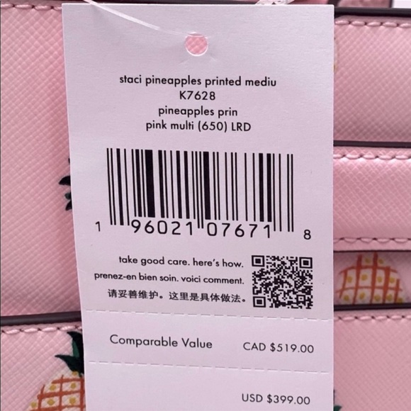 Kate Spade Pink Pineapple Print Women's Bag - Picture 7 of 10